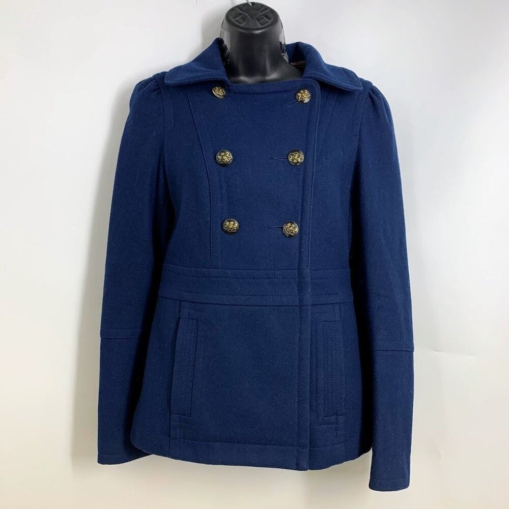 Guess Jeans Women's Wool Blend Double Breasted Button Mid Length Coat Size S